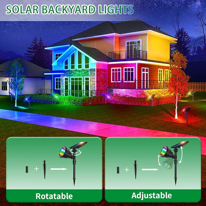 JSOT 4 Pack Halloween Solar Spot Lights Outdoor- RGB Solar Lights Outdoor - Image 5
