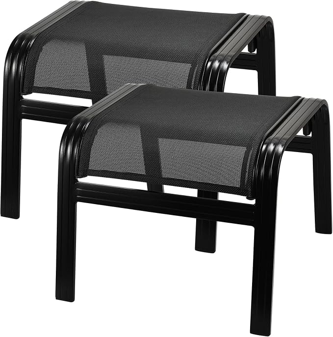 Patio Footstools Outdoor Foot Rest Aluminum Patio Ottomans Portable Seat Wicker by Deguifei