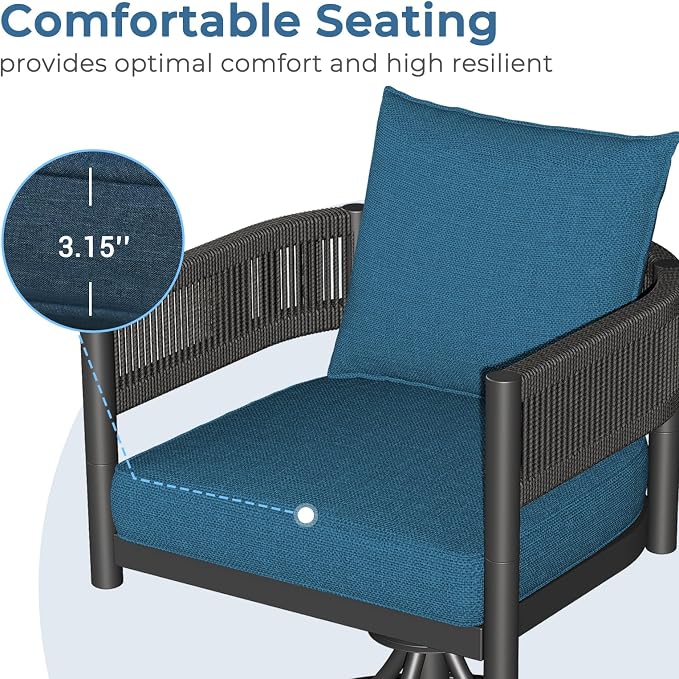 Grand patio Outdoor Dining Set for 6, Metal Woven Wicker Swivel Patio Chairs - Image 7