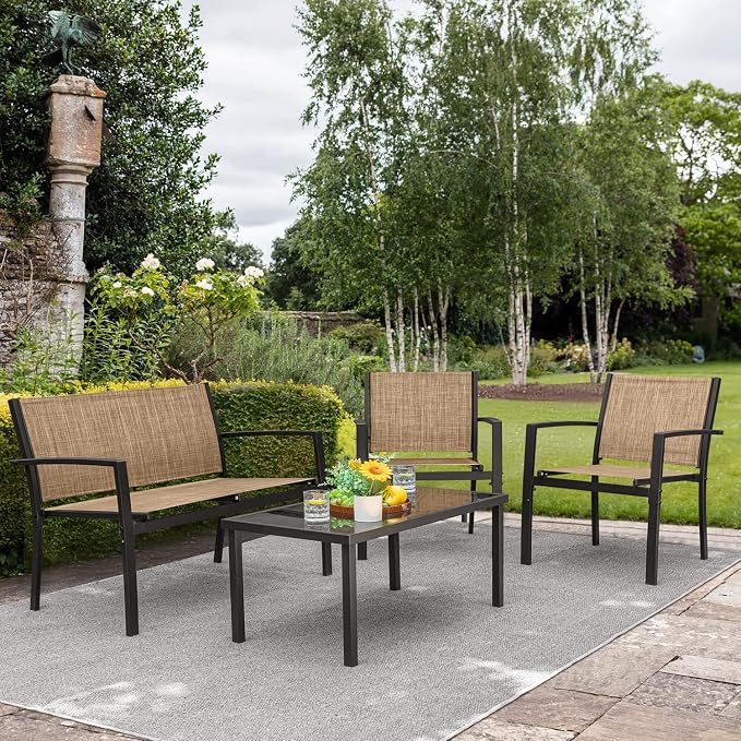 Devoko 4 Pieces Patio Furniture Set Outdoor Garden Patio Conversation Sets - Image 7