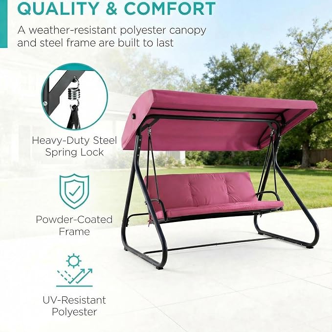 3-Seat Outdoor Convertible Swing Glider - Image 4