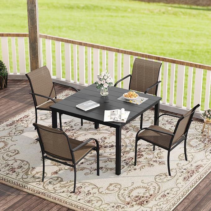 VICLLAX Patio Dining Set for 4, Outdoor Furniture Set Includes 1 Square Patio by HOME