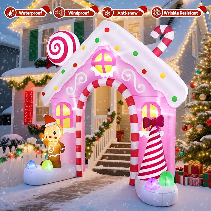 10 Ft Pink Inflatable Christmas Arch - Image 5
