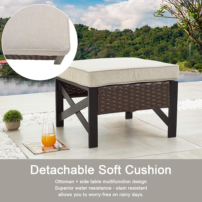 PatioFestival Outdoor Wicker Ottoman Patio Footstool Rattan Furniture Coffee - Image 4