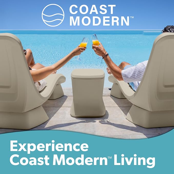 Coast Modern Outdoor Side Table Cooler- 2 in 1 Patio Decor Storage Table & Ice - Image 6