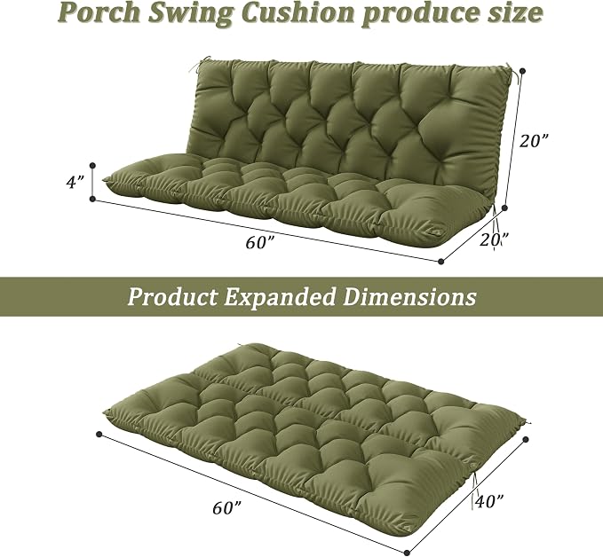 Porch Swing Cushion with Backrest 2-3 Seater Outdoor Bench Cushions Waterproof - Image 2