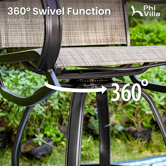 PHI VILLA 5 PCS Outdoor Bar Set, Counter Height Swivel Chair - Image 3