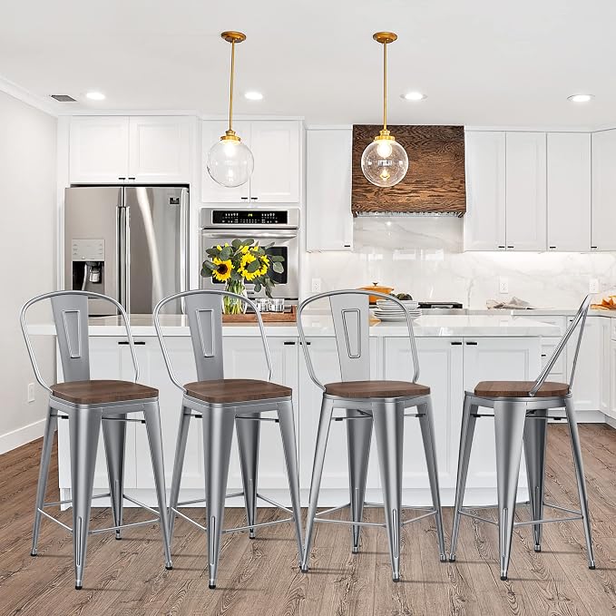 Alunaune 30" Swivel Metal Bar Stools Set of 4 High Back Counter Height - Image 3