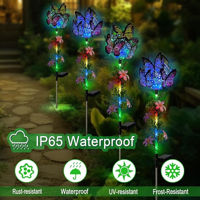 Solar Lights Outdoor Pathway, 2 Pack Butterfly - Image 2