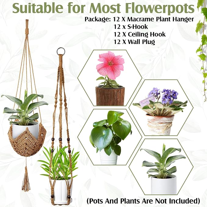 Hoteam 12 Pcs Macrame Plant Hangers Macrame Hanging Planters - Image 5