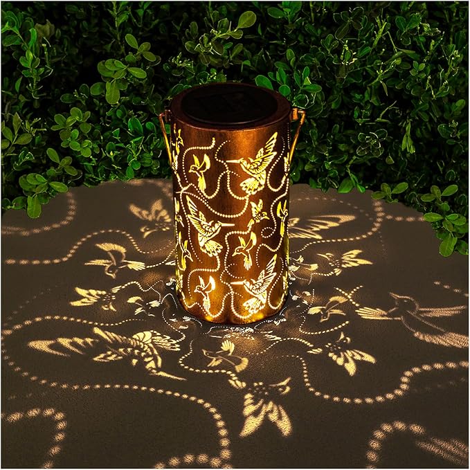 Solar Lanterns Outdoor Hanging Hummingbird Decor Lantern, Waterproof Hollow Out by AITENISEN