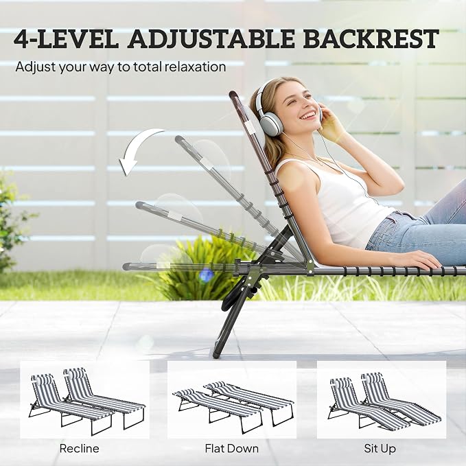 Outsunny Folding Chaise Lounge Chair Set of 2, Patio Sun Tanning Chair - Image 4