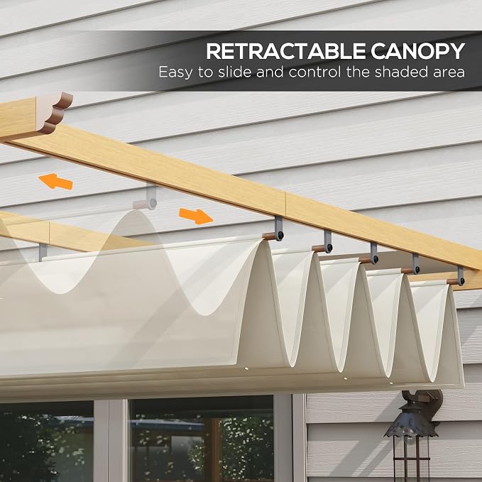 Outsunny 10' x 13' Retractable Pergola Canopy, Wood Grain Aluminum Pergola - Image 3