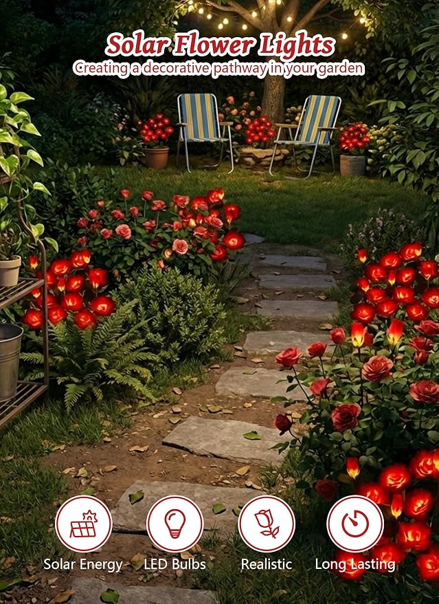 Brightown Outdoor Solar Flower Lights, 4 Pack Solar Garden Light - Image 8