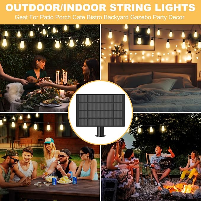 50FT Solar String Lights with 32+2 LED Bulbs, Patio String Lights Whith Remote - Image 6