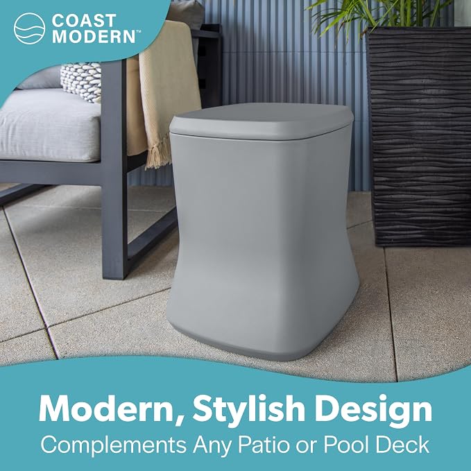 Coast Modern Outdoor Side Table Cooler- 2 in 1 Patio Decor Storage Table & Ice - Image 2