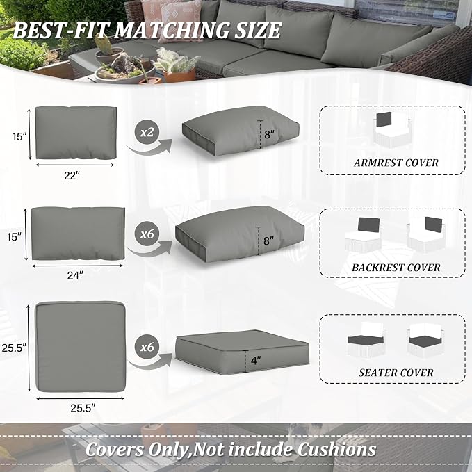 14 Pcs Outdoor Cushion Covers Patio Cushion Slipcovers Replacement Splash Proof - Image 2