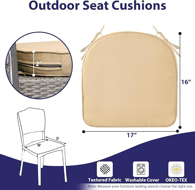 Outdoor Chair Cushions Set of 4 -Waterproof Outdoor Seat Cushions - Image 6
