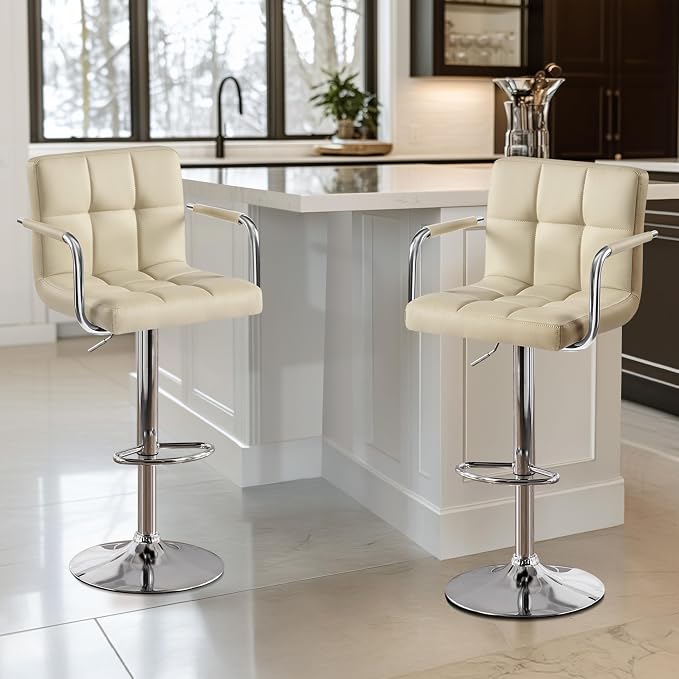Yaheetech Bar Stools Set of 2, PU Leather Adjustable Swivel Barstools, - Image 2