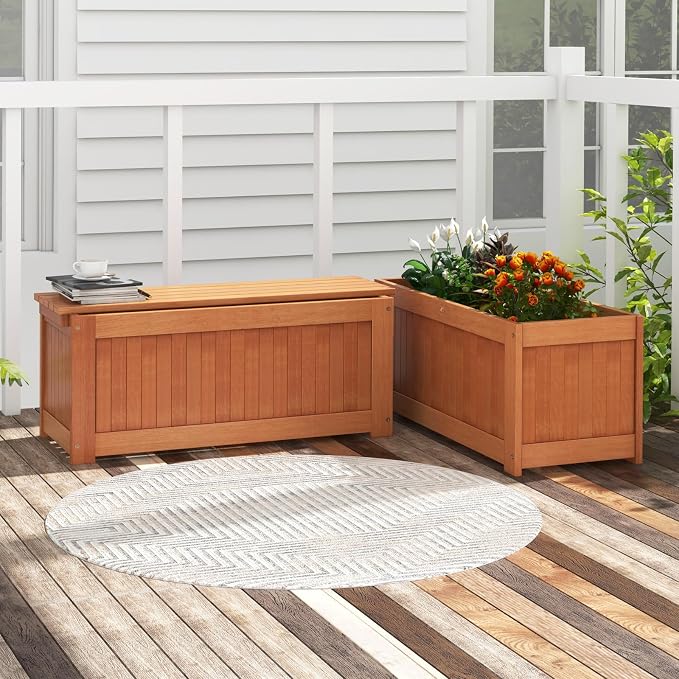 Giantex 2-in-1 Outdoor Bench, Wood Raised Garden Bed - Image 2
