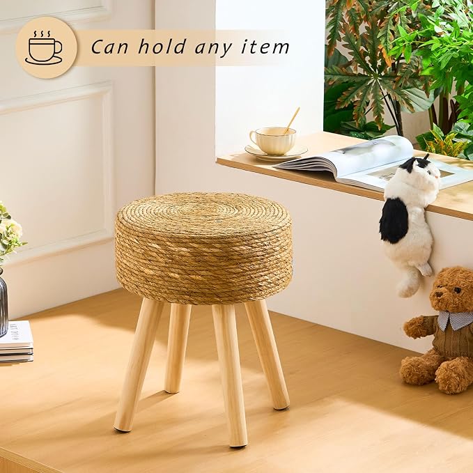 Handwoven Outdoor Ottoman, Water Hyacinth Pouf Round Patio Footstool - Image 3