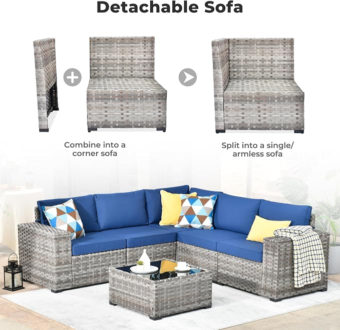ovios 6 Pieces Patio Furniture Set, Outdoor Wicker Sectional Sofa - Image 9