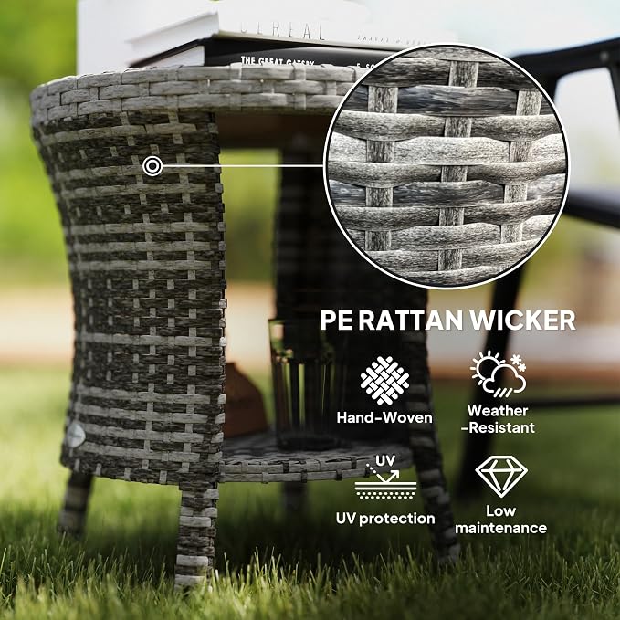 Outsunny 18" Outdoor Wicker Coffee Table, 2-Tier Patio Side Table - Image 5