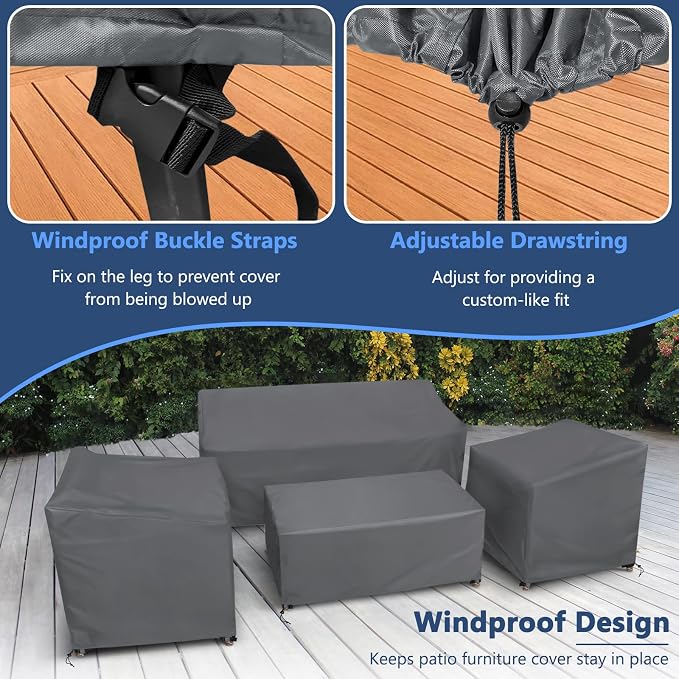 STARTWO Patio Furniture Covers, 4 Piece Heavy Duty Waterproof Outdoor Furniture - Image 5