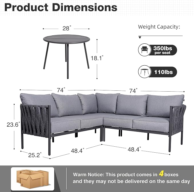 Outdoor Patio Furniture, 6 Pieces Outdoor Sectional L-Shaped Sofa Patio - Image 6
