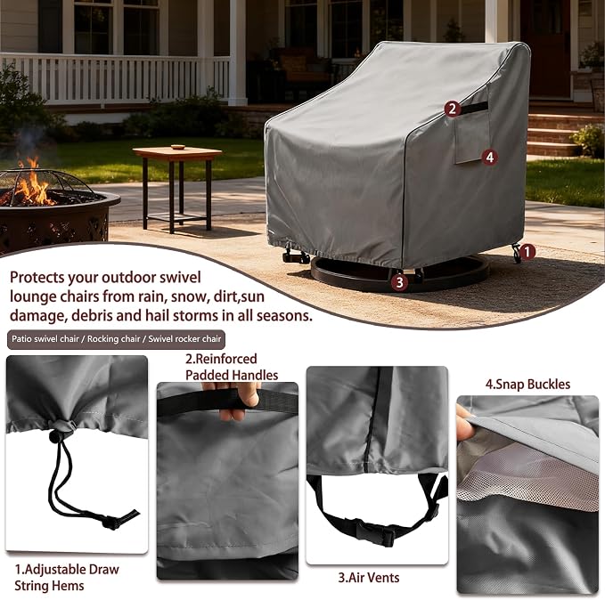 okcool Patio Swivel Chair Cover 4 Pack, Waterproof Heavy Duty Outdoor Chair - Image 3