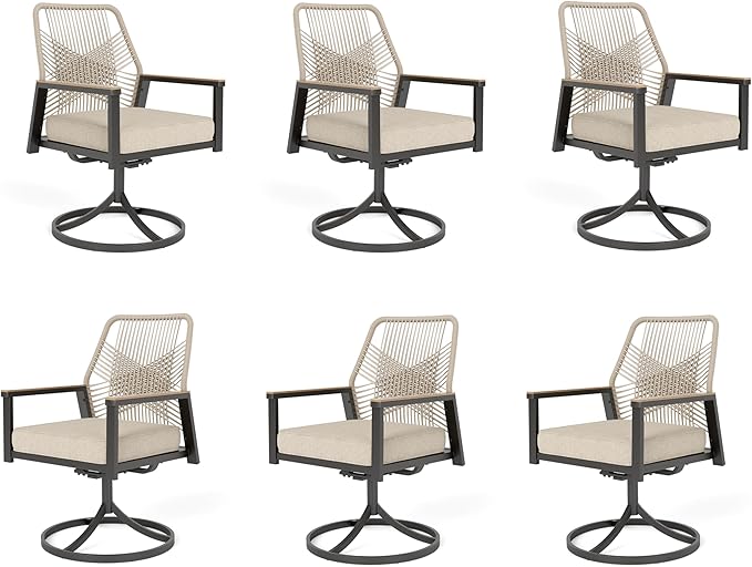 Patio Wicker Swivel Chair Sets of 6, Outdoor Dining Chairs by MIXPATIO
