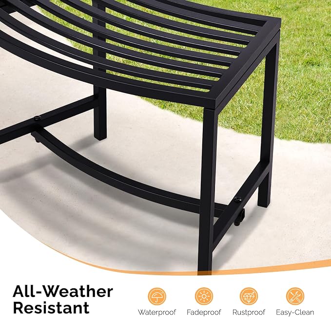 VINGLI Outdoor Metal Curved Bench, Weatherproof Fire Pit Bench Set of 4 - Image 4