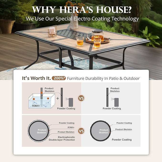 HERA'S HOUSE Patio Dining Sets for 6, Outdoor Rattan Chairs and Wood-Like Table - Image 3