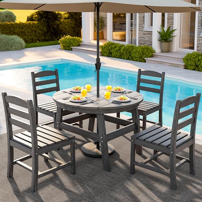 5 Piece Round Outdoor Dining Set, Relaxing HDPE Outdoor Table and Chairs - Image 8