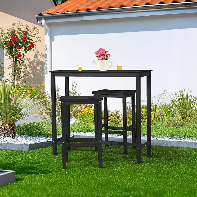 VINGLI 3-Piece Fir Wood Outdoor Bar Table and Chairs Set, Outdoor Bar Height - Image 2