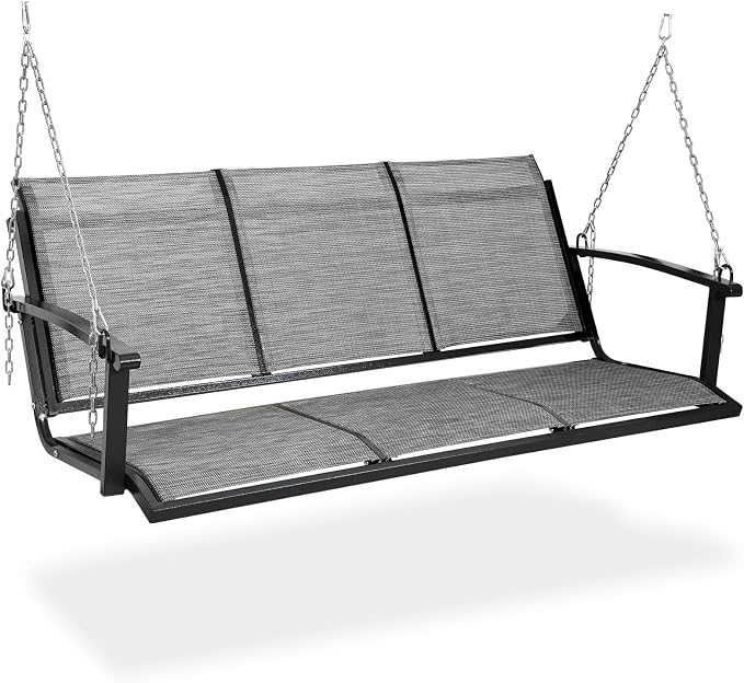 Textilene 3 Seat Hanging Swing, 5.2FT Patio Bench Swing, 660lbs Heavy Duty - Image 9