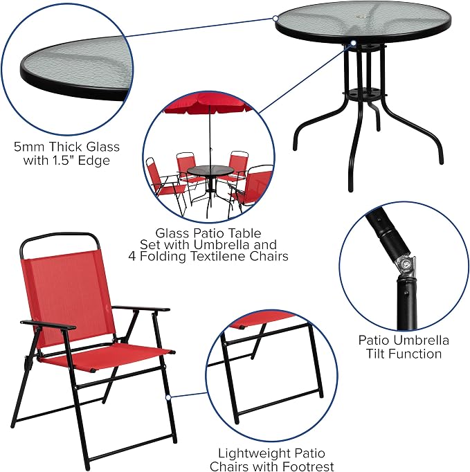 Flash Furniture Nantucket 6 Piece Red Patio Garden Set - Image 3