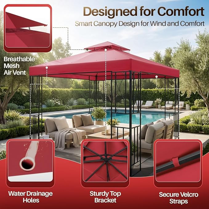 Flexzion Gazebo Cover Replacement Canopy Top 8x8 Ft - Image 7