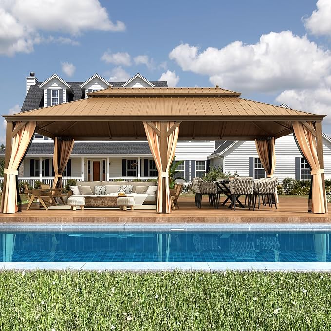 EROMMY 14'x24' Hardtop Gazebo Double Roof Galvanized Steel Outdoor Gazebos - Image 8