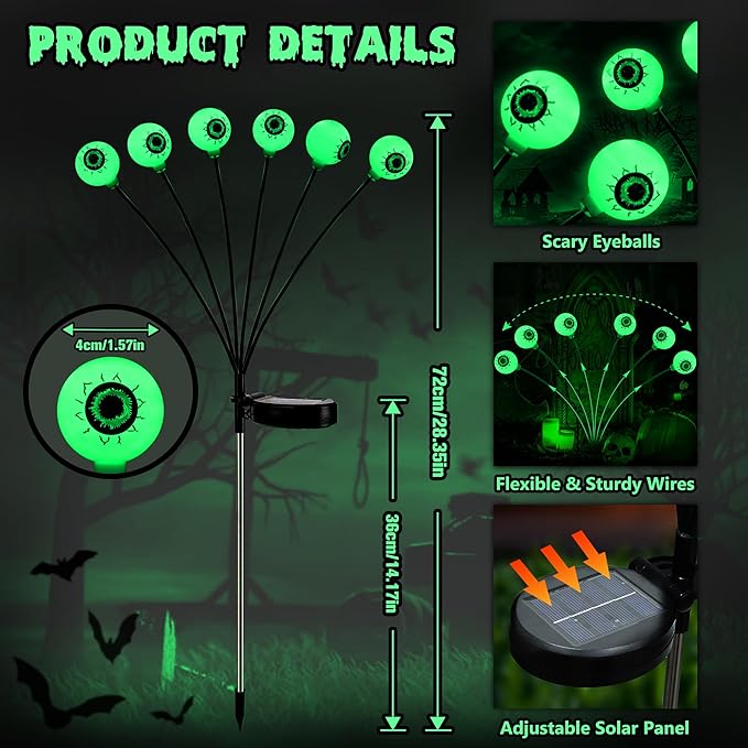 BrizLabs 8 Pack 48 LED Halloween Solar Lights, 2 Modes Outdoor Halloween - Image 5