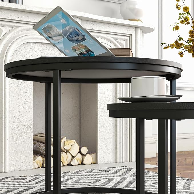 HOJINLINERO Round Coffee Table, Nesting Coffee Table Set of 2, Center Tables - Image 6
