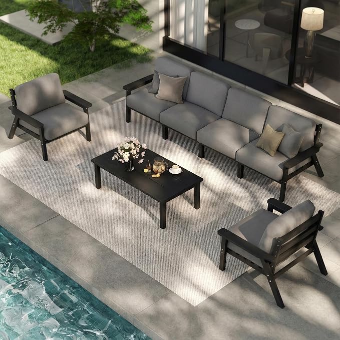 Patio Furniture Set 7 Seats, HDPE Outdoor Sectional by PatioKingdom