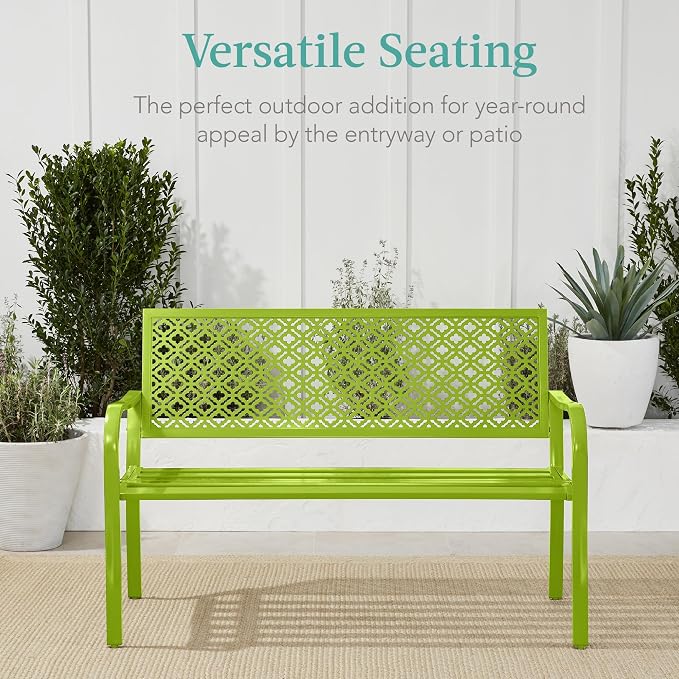 Best Choice Products Outdoor Bench 2-Person Metal Steel Benches Furniture - Image 6