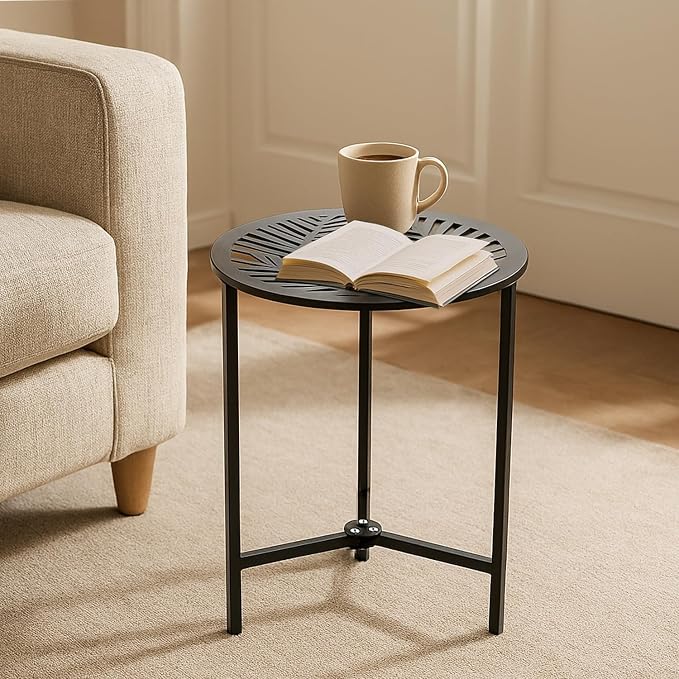 Party Zealot Set of 2 Small Round Metal Side Tables, 13-Inch Black Outdoor End - Image 8