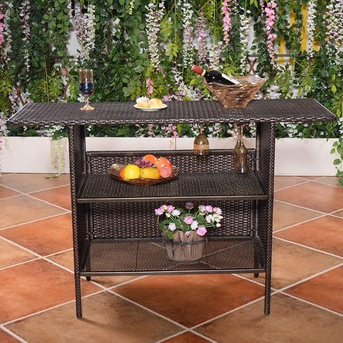 Outdoor Patio Rattan Bar Table, Wicker Bar Counter Table - Image 5