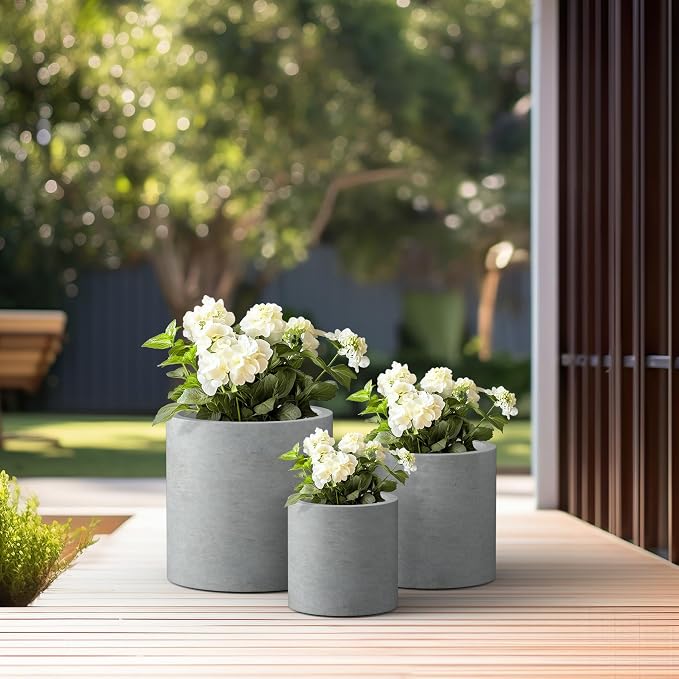 Kante 9.8", 15.7" Dia Round Concrete Planter Set of 3, Modern Style Large - Image 5