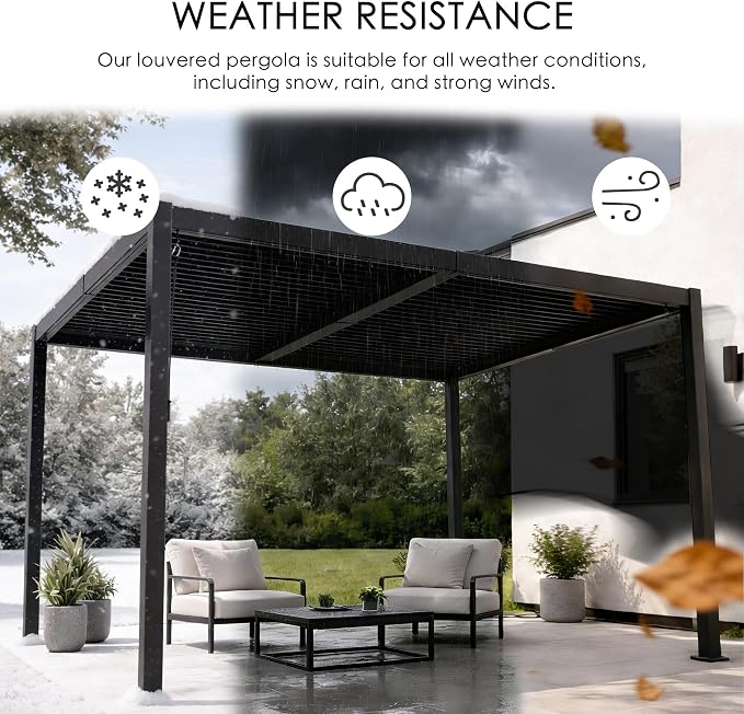 Kozyard Outdoor Louvered Pergola 10ft x 12ft Pergola Sun Shade All-Weather - Image 4