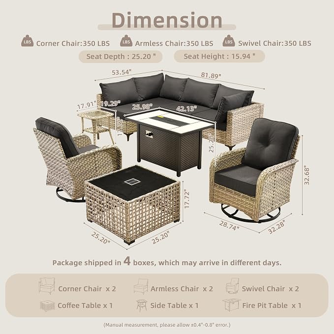9-Piece Outdoor Sectional Sofa Set w/ 42" Fire Pit – L-Shaped Wicker Patio - Image 8