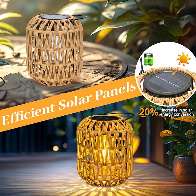 2 Pack Solar Lanterns Outdoor Waterproof, Rattan Solar Lantern - Image 3