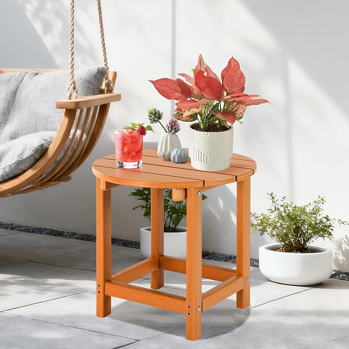 LZRS Round Adirondack Patio Side Table End Table, Outdoor Side Tables - Image 6